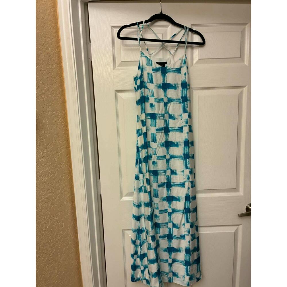 AX Armani‎ Exchange XS Short Blue White Abstract Maxi Dress Criss Cross Back